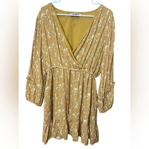 Dolan from Anthropologie. EUC. Yellow, Floral, Faux Wrap, Dress